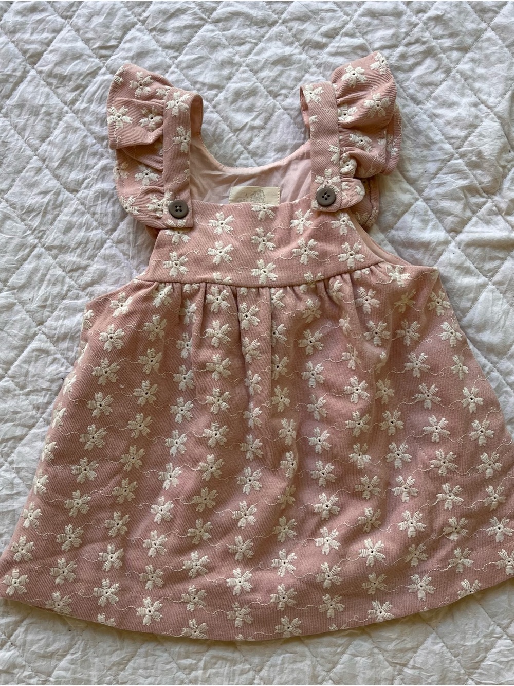 Pink Floral Embroidered Ruffle Strap Dress